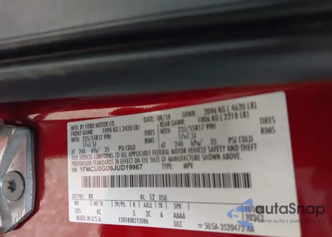 2018 Ford Escape Se z USA, uszkodzony, nr VIN 1FMCU0GD6JUD19967